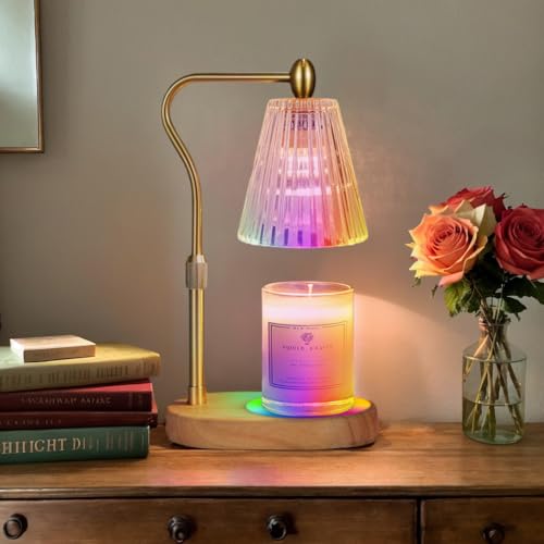 Engpure Candle Warmer Lamp with 7 LED Colors Changing,Candle Warmer with Timer Dimmer, Electric Candle Lamp with Adjustable Height Home Decor for Secented Jar Candles Christmas Gift for Mom Women - color: Amber with RGB