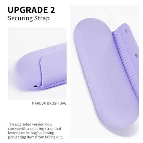 AGIKET Silicone Makeup Brush Holder Travel Cosmetic Bag：Soft Portable Cosmetic Face Brushes Holder with Upgrade Anti-Fall Out Magnetic Closure, Large Travel Makeup Brush Case - Lavender - color: Lavender, style: Brush Holder