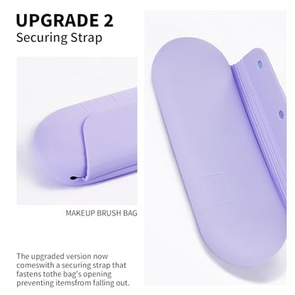 AGIKET Silicone Makeup Brush Holder Travel Cosmetic Bag：Soft Portable Cosmetic Face Brushes Holder with Upgrade Anti-Fall Out Magnetic Closure, Large Travel Makeup Brush Case - Lavender - color: Lavender, style: Brush Holder