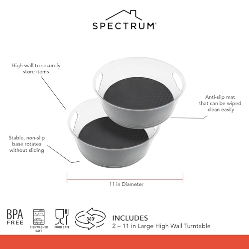 Spectrum Extra Large High Wall Turntable 12.25 in Pack of 2 Charcoal Gray XL Tall Lazy Susan Rotating Organizer for Kitchen Countertop Bath Cabinet Refrigerator Pantry Shelf Under Sink Organization - size: Large