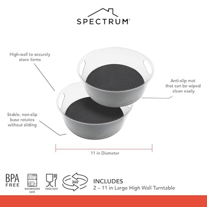 Spectrum Extra Large High Wall Turntable 12.25 in Pack of 2 Charcoal Gray XL Tall Lazy Susan Rotating Organizer for Kitchen Countertop Bath Cabinet Refrigerator Pantry Shelf Under Sink Organization - size: Large