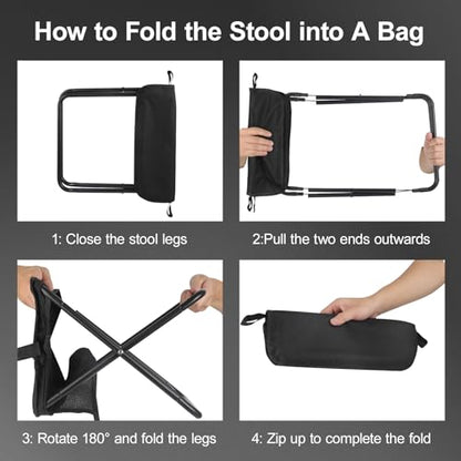 DZ Duozhan Portable Camping Stool - Foldable Backpack Stool 13" with 260lb Capacity, Lightweight Collapsible Stool with Carry Bag & Adjustable Strap for Hiking, Fishing, Beach Outdoor (Black) - color: Black