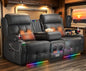 Power RV Loveseat Recliner Sofa, Reclining Loveseats Couch for RV Furniture, Home Theater Seating with Heat Massage, Flip Backrest, USB, Cup Holders, 150° Wall Hugger RV Recliners Sleeper Sofas - color: Flip Back Dary Gray, size: Loveseat-G1-Power