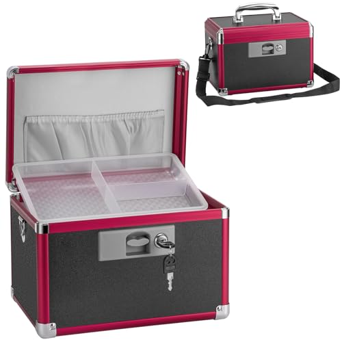 Large Medication Lock Box with Key (13.4"x7.6"x8.2") - Childproof Aluminum Medicine Storage Safe for Prescriptions & First Aid - Secure Portable Pill Organizer for Travel, Home (Black & Red) - color: Black Red, size: Large