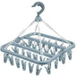 Clothes Drying Hanger with 32 Clips and Drip Foldable Hanging Rack (Light Blue)