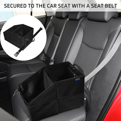 Car Seat Organizer, Passenger Seat, Black | Collapsible, Small Storage, With Lid - color: Black