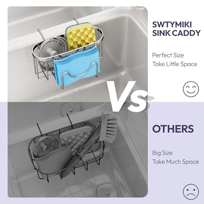 SWTYMIKI Sponge Holder for Kitchen Sink - Movable Kitchen Caddy with M Shape Hook, Stainless Steel Hanging Sponge Caddy for Sponges, Brush, Stopper Organizer in Double Bowl Sink, Silver - color: Silver-regular