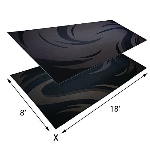 Stylish Camping SD8181 8-Feet x 18-Feet Graphic Swish Outdoor RV Reversible Patio Mat, Black/Brown
