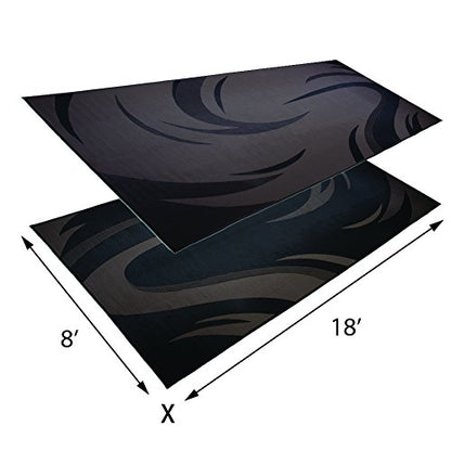 Stylish Camping SD8181 8-Feet x 18-Feet Graphic Swish Outdoor RV Reversible Patio Mat, Black/Brown