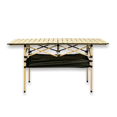 Outdoor Folding Table, Built-in Storage & Carry Bag | Ultralight 7.93LBS, 225LBS Heavy Duty, Aluminum Top, Carbon Steel Frame, for Camping, Picnic, Beach, BBQ - color: Yellow