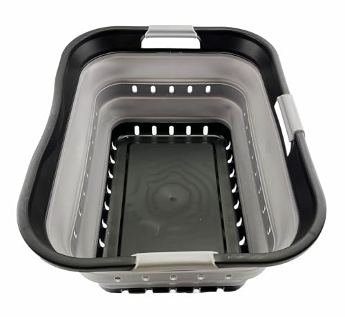 SAMMART 42L (11 gallon) Collapsible Plastic Laundry Basket - Foldable Pop Up Storage Container/Organizer - Space Saving Hamper/Basket (Black/Alloy Grey) - color: Black/Alloy Grey