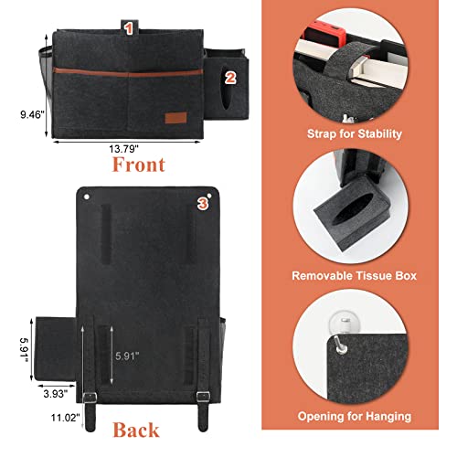 Surblue Bedside Caddy Felt Storage Organizer Hanging Bag with Tissue Box and Water Bottle Pocket for Mattress, Sofa, Bunk Bed, Dark Gray - color: Dark Gray
