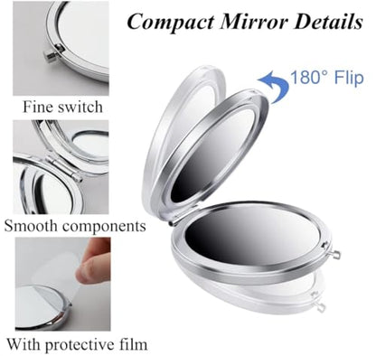 Pocket Mirror, 2 x 1x Magnification Compact Travel Makeup Mirror, Perfect for Purse, Pocket and Travel (Silver) - color: Silver