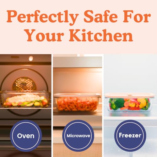 Ziruma Non-Toxic Glass Food Containers with Lids, 4-Pack, 35 oz, Beige | Plastic & BPA free. Glass body, glass lid & platinum silicone seal. Airtight & leakproof. Freezer & microwave safe. - size: 35 Oz