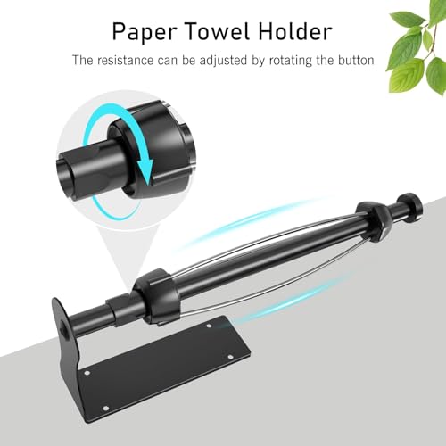 SetSail Paper Towel Holder, Single Hand Operable Paper Towel Holder Under Cabinet with Adjustable Damper, Easy Tear, Wall Mount, Self-Adhesive or Drilled for Kitchen Bathroom, Black - color: Black