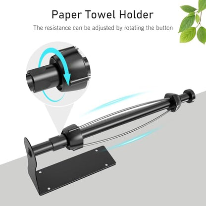 SetSail Paper Towel Holder, Single Hand Operable Paper Towel Holder Under Cabinet with Adjustable Damper, Easy Tear, Wall Mount, Self-Adhesive or Drilled for Kitchen Bathroom, Black - color: Black