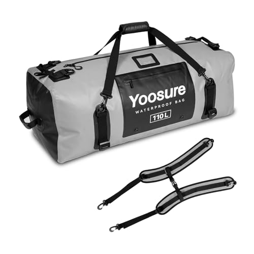 Waterproof Duffel Bag 110L- 700D PVC Dry Bag with Airtight Zipper, Large Dry Bag with Straps&Handles for Camping Boating Kayaking Rafting Canoeing Gym Beach Car Roof Storage (Grey) - color: Grey