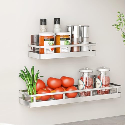 19.69Inch Spice Rack Organizer, SUS304 Stainless Steel Wall Mount Spice Rack Storage Basket, Kitchen Racks, Nail-Free Installation - size: 19.7Inch 1PC