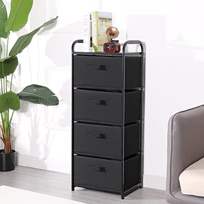 MAX Houser 4 Drawer Fabric Dresser Tall Storage Tower, Dresser Chest with Wood Top, Vertical Nightstand Side Organizer Unit with Metal Frame for Closets Bedroom Nursery Room Hallway(Black) - color: Black3