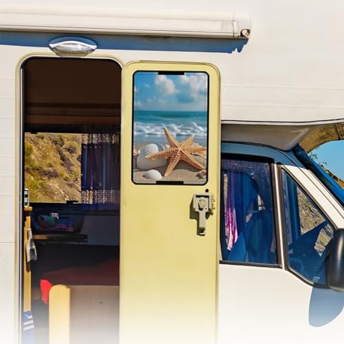 Beach Starfish RV Blackout Window Cover Universal for Camper Foldable RV Door Window Shade Cover 16x25 Rectangular Trailer Window Cover RV Blackout Window Cover UV Protection - color: Beach Starfish