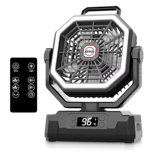 Sireck 40000mAh Camping Fan, 10-Inch Battery Powered Portable Personal Fan with Remote,LED Lantern, 5 Speeds,Timer, Digital Display Cordless USB Desk Fan for Tent (Black-10inch) - color: Black-10inch