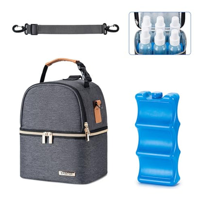 Breastmilk Cooler Bag with Ice Pack Fits 6 Baby Bottles up to 9 Ounce, Breastmilk Pump Cooler Bag with Shoulder Strap for Nursing Mom Daycare, Work, Travel- Grey - color: Dark Grey