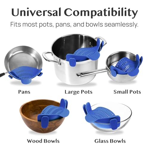 Kitchen Gizmo Snap N' Strain - Silicone Clip-On Strainer for Pots, Pans, and Bowls - Heat-Resistant Kitchen Gadgets, Essential Colander Drainer for Vegetables and Pasta - 7.87x2.76x4.53-Inch (Blue) - color: Blue