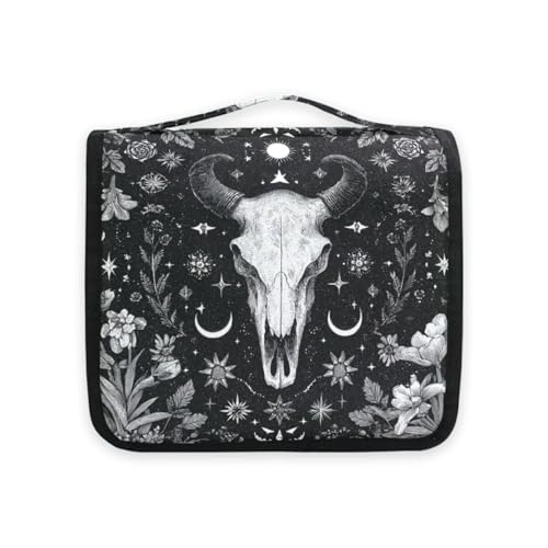 Flower Moon Cow Goat Skull Hanging Toiletry Makeup Bag Travel Toiletries Organizers Cosmetics Bags for Women Men - color: Cow Goat Skull