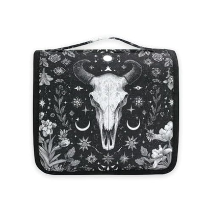 Flower Moon Cow Goat Skull Hanging Toiletry Makeup Bag Travel Toiletries Organizers Cosmetics Bags for Women Men - color: Cow Goat Skull