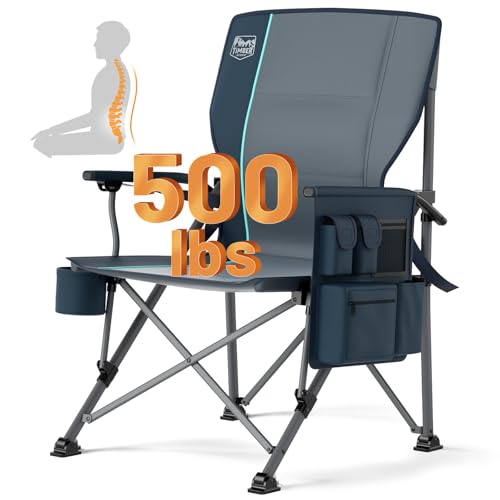 Timber Ridge Oversized Folding Camping Chair with Lumbar Support Adjustable High Back Heavy Duty for Adults Support up to 500lbs with Cup Holder, Cooler Bag, Side Pocket, Blue - color: Lumbar Support Blue