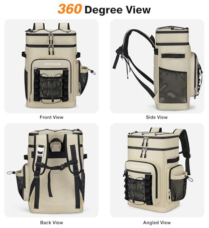 Insulated Cooler Backpack, 35L Leakproof Backpack with Double Compartments for Men & Women, Large Lunch Cooler for Camping, Beach, Travel, Picnic, Up to 48 Cans - color: Beige