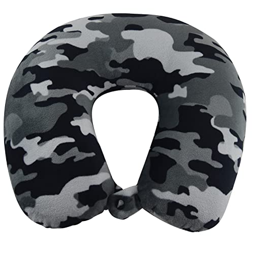 Wolf Essentials Adult Cozy Soft Microfiber Neck Pillow for Travel – Compact, Machine Washable - Perfect for Airplane, Car, or Home Use - Filled and Finished in The USA – Black Camo - color: Black Camo, size: Adult (Pack of 1)
