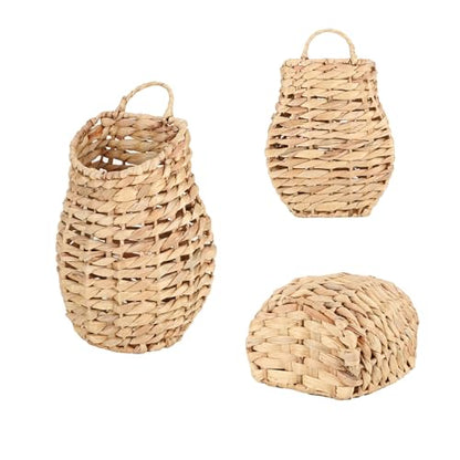 YRMT Water Hyacinth Woven Hanging Basket Wall Hanging Basket Decorative Front Door Basket Decor for Flower Plants Boho 15" x 10"