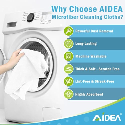 AIDEA Microfiber Cleaning Cloth White 20PK, Lint Free Cleaning Rags, Microfiber Towel for Cars, Kitchen Towels Dusting Cloth, Wash Cloths, Dish Rags White, 11.5"x 11.5" - color: White