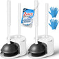 FORASTO 2Pack 2 in 1 Toilet Brush and Plunger Set,Clean Gloves, Extended Handle Plunger，Toilet Bowl Brush Plunger Set,Bathroom Cleaning Tools,Toilet Brush Plunger Combo,Cleaning Brush(Cream White) - color: Cream White