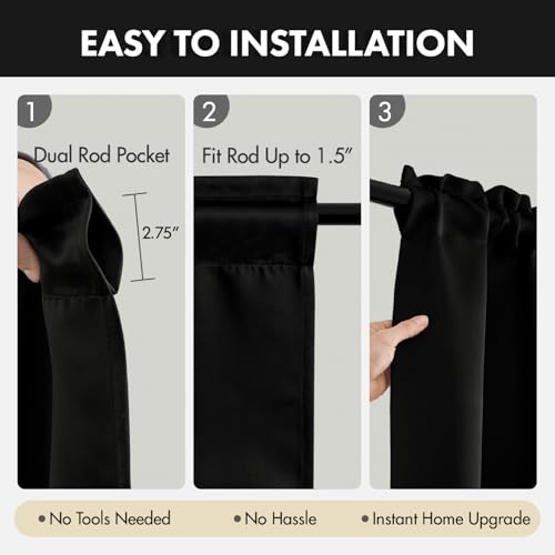 MIULEE Blackout Curtains 4 Panels Sets Black 84 Inch Length, Top and Bottom Rod Pocket Room Darkening Curtains for Living Room Bedroom Windows, 4 Pack Thermal Insulated Light Blocking Curtain - color: Black, size: 40"W x 84"L (Pack of 4)