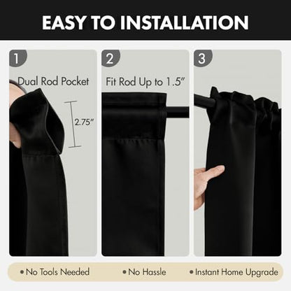 MIULEE Blackout Curtains 4 Panels Sets Black 84 Inch Length, Top and Bottom Rod Pocket Room Darkening Curtains for Living Room Bedroom Windows, 4 Pack Thermal Insulated Light Blocking Curtain - color: Black, size: 40"W x 84"L (Pack of 4)
