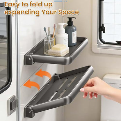 Aluminum RV Folding Wall Shelves, Wall-Mounted Hidden Foldable Shelf, RV Furniture Parts and Hardware, Space-Efficient Versatile Floating Storage for Laundry Room, Kitchen, Toilet Room