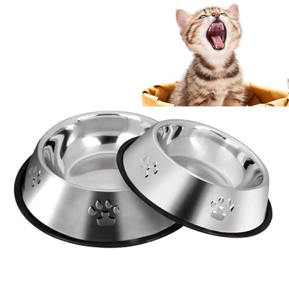 YUDANSI 2 Stainless Steel Dog Bowls, Puppy Cat Feeding Bowls, Shallow Cat Dish with Rubber Base, Mini and Small Pet Feeder Food Water Plate (XS-6oz) - size: XS-7oz