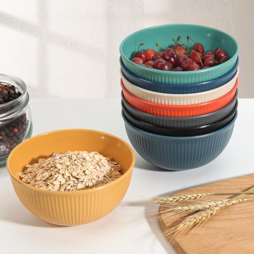 LAERJIN 56 Piece Wheat Straw Dinnerware Sets, Service for 8, Unbreakable Reusable Dinnerware Set,Dishwasher & Microwave Safe Plates and Bowls Sets, for Apartment Essentials, Outdoor Camping, Colourful