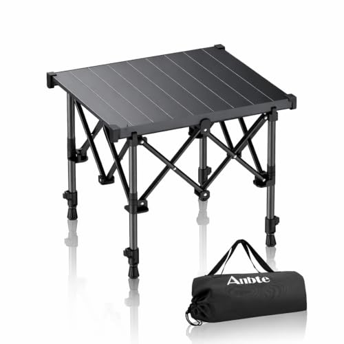 Anbte Folding Camping Table, 2 Height Adjustable Small Camping Side Table Aluminum Roll Top with Carry Bag, Stable X-Frame for Outdoor Cooking, Tailgating Picnic BBQ RV Travel, 20”x16”, 264lbs Load - color: Black, size: 19.8"L x 16.1"W x 27.5"H (2 heights