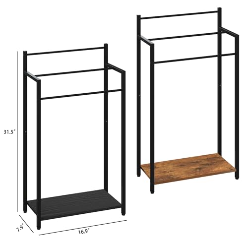 Freestanding Towel Rack, 3 Tier Blanket Ladder Stand with Black Wooden Shelf for Bathroom Living Room (31.5" H x 16.9" W x7.9 D) - color: Black, size: 31.5"H x 16.9"W x7.9"D