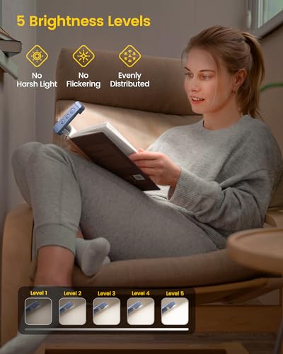 Glocusent USB Rechargeable Book Light - Eye Caring LED Reading Light with 3 Light Colors & 5 Brightness Levels, Compact & Long-Lasting, Ideal Book Light for Night Reading, Book Lovers & Kids - color: Dark Blue