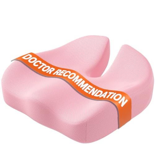 CJACSOC Seat Cushion, Extra Large Memory Foam Cushion for Office Chair Cushions, Ergonomic Cushions Pad Pillow for Pressure Relief Sciatica & Pain Relief for Long Sitting, Pink - color: Pink