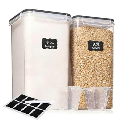ALSO GO 2 PC (9.5L | 321 Oz) Extra Large Airtight Food Storage Containers with Lids,Kitchen and Pantry Organization Plastic Containers for Flour,Rice,Cereal,Pasta,Sugar,dog food (Leakproof, BPA-Free)
