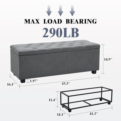 43" Ottoman with Storage and Sturdy Metal Frame, Tufted Upholstered Storage Bench, Modern Footboard Hideaway Chest with Removable Lid and Footrest for Living Room, Entryway (Dark Gray) - color: Dark Gray