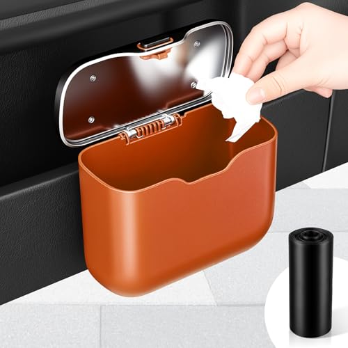 UYYE Car Trash Can, Car Garbage Bin with Lid & Handle - Leak-Proof Mini Trash Can for Car, Truck, SUV - Essential Car Accessories for Organization (Orange) - color: Orange