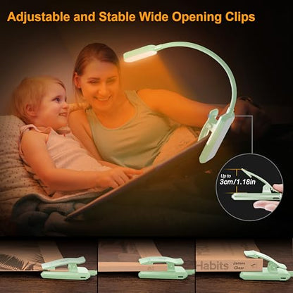 Gritin 16 LED Rechargeable Book Light for Reading in Bed- Eye Caring 3 Color Temperatures, Stepless Dimming Brightness, 80 Hrs Runtime, Lightweight Flexible Clip on Light for Book Lovers-Cyan | Eye Caring 3 Color Temperatures, Stepless Dimming Brightness,