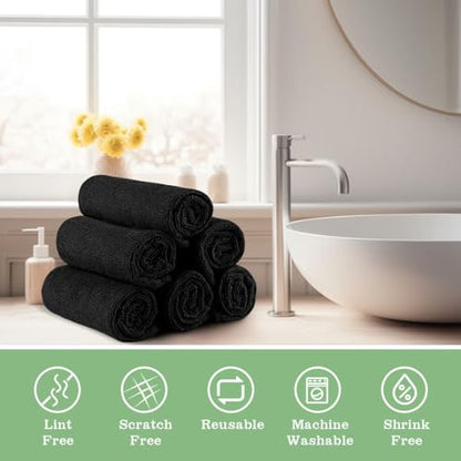 UNIMADE Washcloths Bulk - 100 Pack - Face Towels (12" x 12"), Highly Soft Wash Cloths and Hand Towels, Fast Drying Multi-Purpose Microfiber Cleansing Cloths for Bathroom, Hotel, Spa, and Salon - Black - color: Black, size: 100Pack