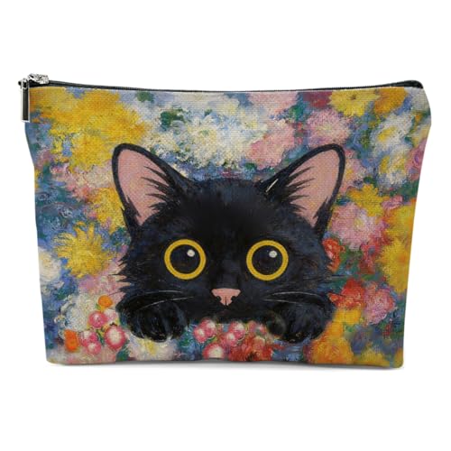 Flower Cat Makeup Bag, Cute Cats Cosmetic Bags Portable Travel Toiletry Organizer Bag Makeup Pouch, Sister Birthday Christmas Cat Lover Gifts for Women Mom Friend Girls - color: Multicolor 0737